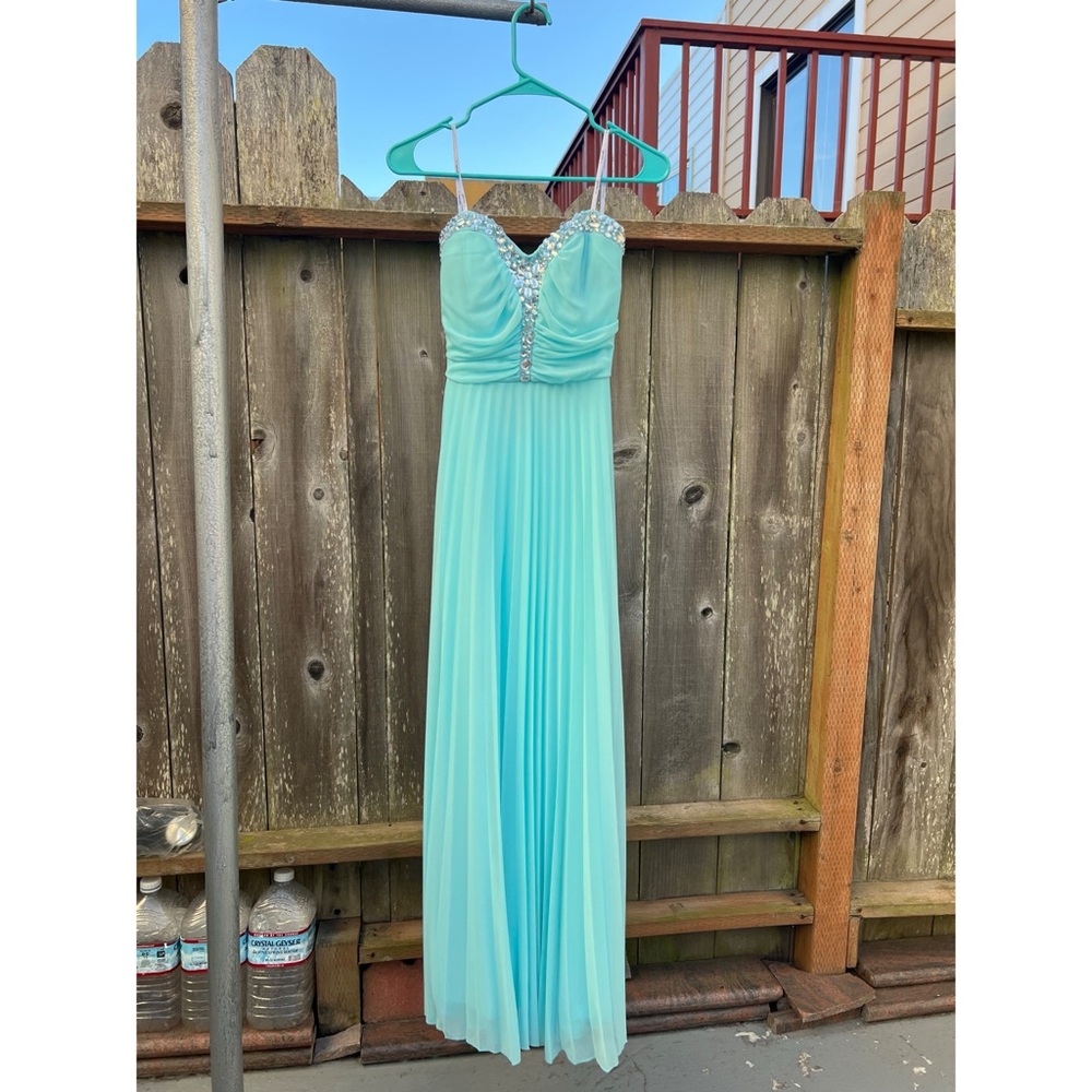 Elegant Aqua Gown with Embellished Straps